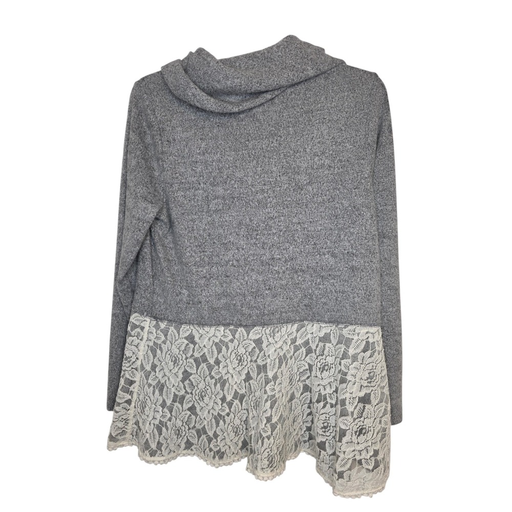 Knox‎ Rose Women Gray Cowl Neck Lace Trim Tunic Sweater Size M - Picture 4 of 8